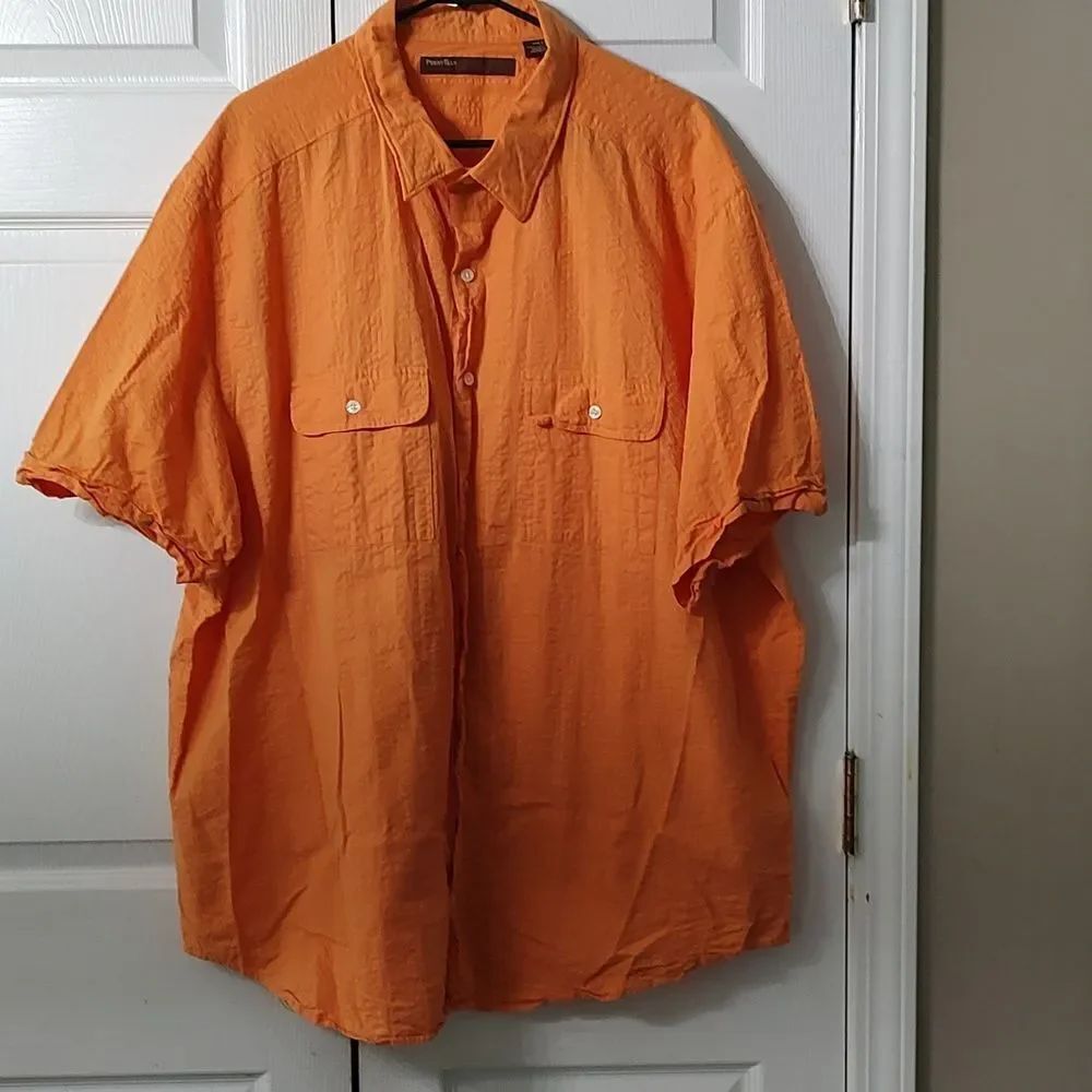 Perry Ellis  orange  textured  short sleeve button down shirt  Sz 3XLT